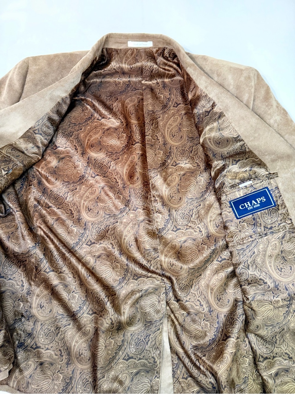 Chaps Blazer Men's 50R Tan/Beige Corduroy 2 Button Sport Coat Jacket Suede-like - Picture 8 of 15